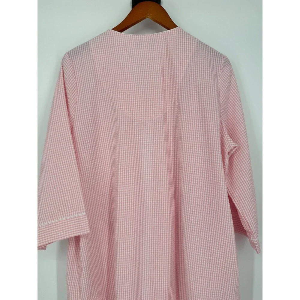 Miss Elaine Womens Nightgown 1X Gingham Smocked Embroidered Housecoat Duster
